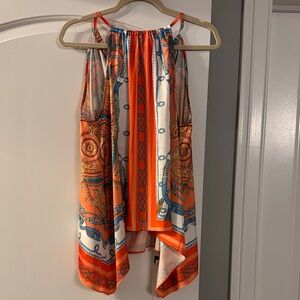 Boston Proper Orange and Blue Patterned Top